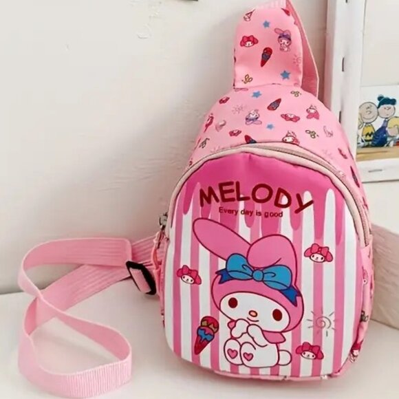 Sanrio My Melody Sling Crossbody Backpack Pink White Emo Grunge Pocket Trendy - Picture 1 of 2